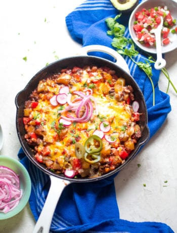 One Skillet Cheesy Enchilada Beef and Potatoes | Sarcastic Cooking